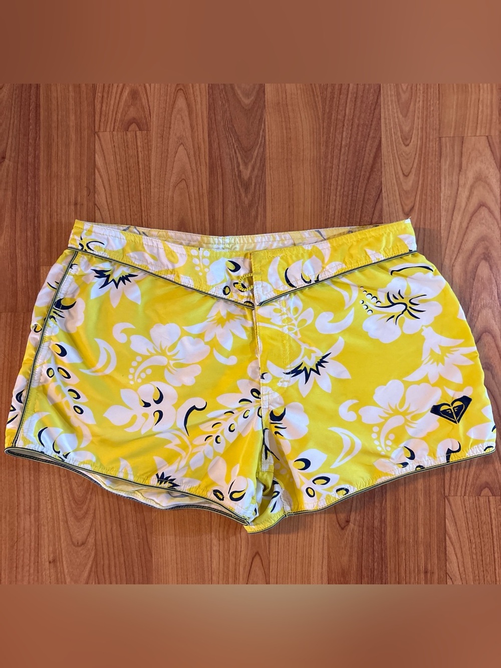Roxy Yellow and White Floral Swim Shorts